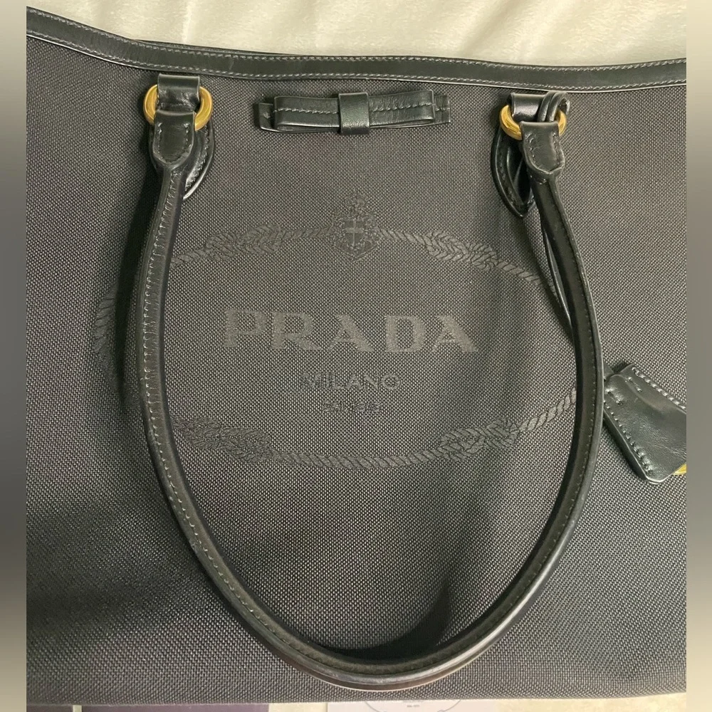 Prada Black Logo Jacquard Canvas Tote Bag 🖤 - Picture 5 of 13